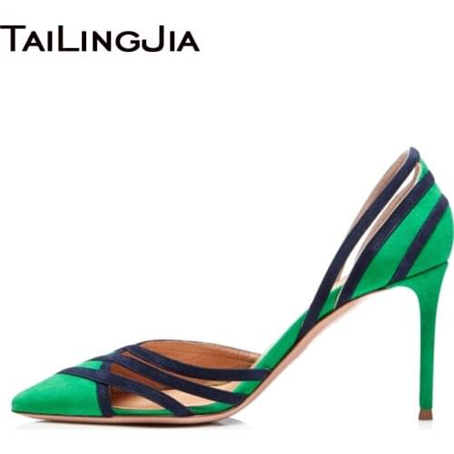 Pointed Toe Stiletto High Heel Party Pumps Mixed Color Faux Suede Women Office Lady Shoes Large Size Spring Autume Heeled Shoe