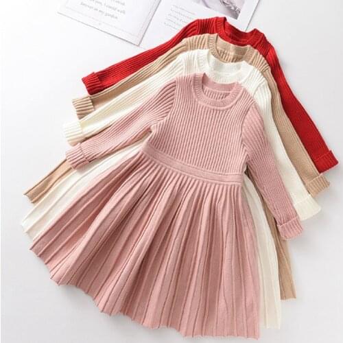 Toddler Girl Spring Dress 2020 Winter Sweater Clothes Solid Princess Party Dresses Baby Girls Clothes Xmas Little Girl Clothes