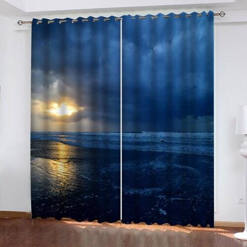 High quality custom 3d curtain fabric Night sea seascape beach Decoration curtains