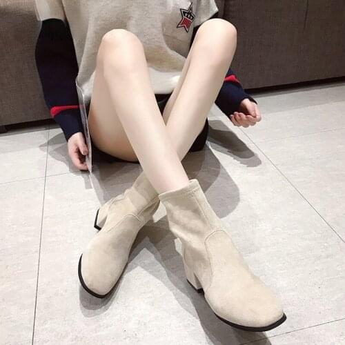 Women Sock Boots Square Heels 2021 Snow Boots Botas Mujer Invierno Ladies Casual Spring Shoes Booties Sock Fashion Woman Shoes