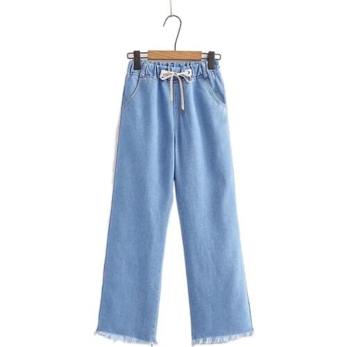 Spring New Women Jeans Pants Trousers Korean Style Side Striped Wde-Leg Elastic Waist Denim Jean 2112876