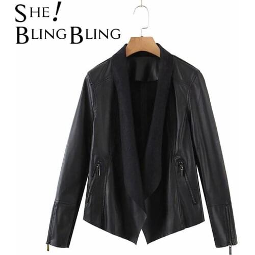 SheBlingBling Za Woman 2021 Casual Traf Coats Autumn Shawl Collar Knit Patchwork Sleeve Open Front Irregular Hem PU Jackets Chic