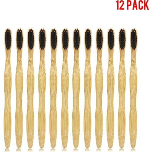 12 Pack Bamboo Toothbrush soft-bristle For Adult Black Soft Toothbrush Manual Toothbrush wavy bristles