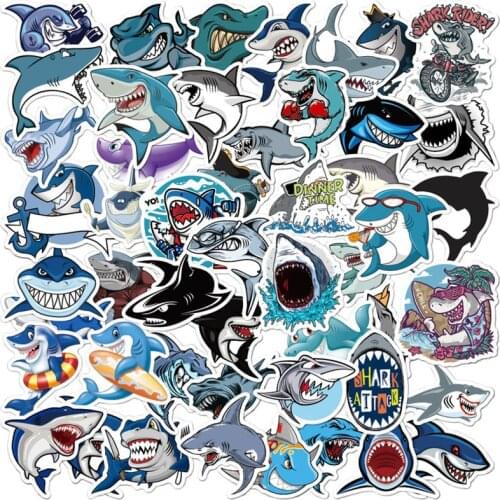 50pcs Kids Cute Animal Shark Funny Stationery Stickers Waterproof Skateboard Suitcase Phone Luggage Laptop Stickers Classic Toys
