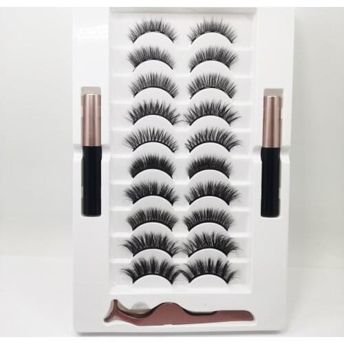 10Pairs Magnetic Fake Mink Eyelashs Set Magnet Liquid Eyeliner& Long Waterproof Eye Set Tweezer Magnetic Lasting Flase Eye