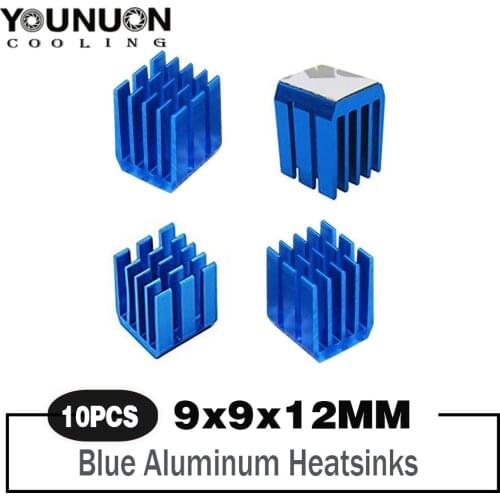 10pcs YOUNUON Aluninum Cooling 9x9x12mm Sink Heat Blue Extruded With 3M Tape RAM Radiator