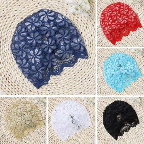 2021 Summer Women Swimming Cap Lace Mesh Sexy Tethered Solid Color Hollow Out Beach Hat