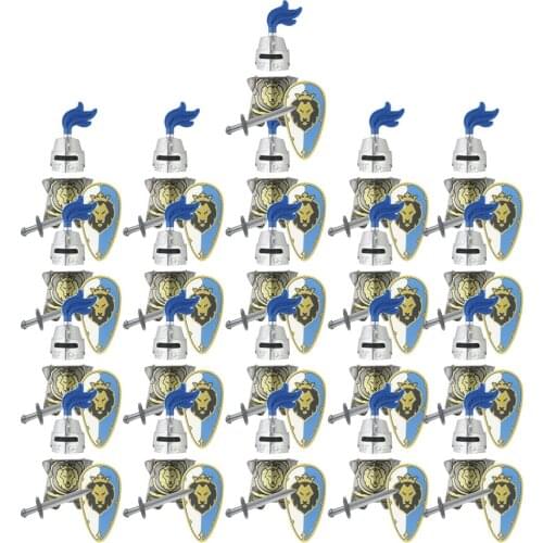 21pcs Castle Knights Green Dragon Knight Sliver Hawk Blue Lion compatible Building Block Brick accessory Sluban Decool figures