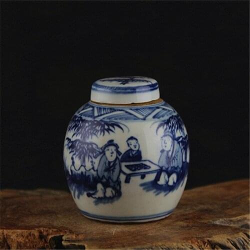 6 Antique QingDynasty porcelain pot,Blue and white babys small jar,Hand-painted crafts,Decoration,Collection&Adornment