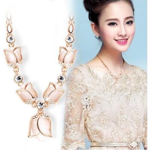 One piece fashion alloy tulips with mix color cat eye loose beads women short popular necklace xy354