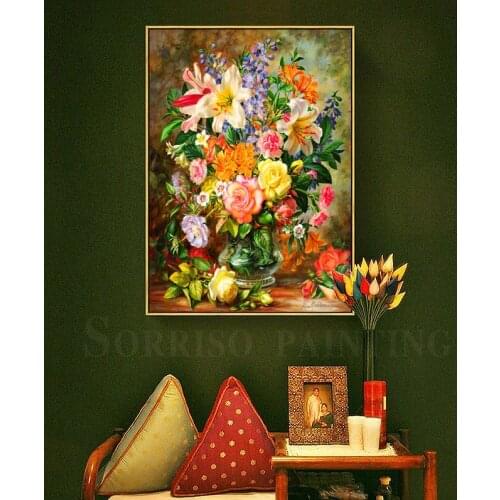Canvas Oil Painting Europe Classical Retro Flowers Wall Art Posters Prints Hallway Pictures For Living Room Home Dining Decor