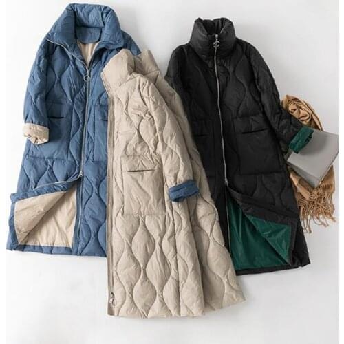 FMFSSOM 2021 Winter Long Oversize 90% Duck Down Jackets Women Casual Fashion Warm Coat Autumn Slim Puffer Black Jacket