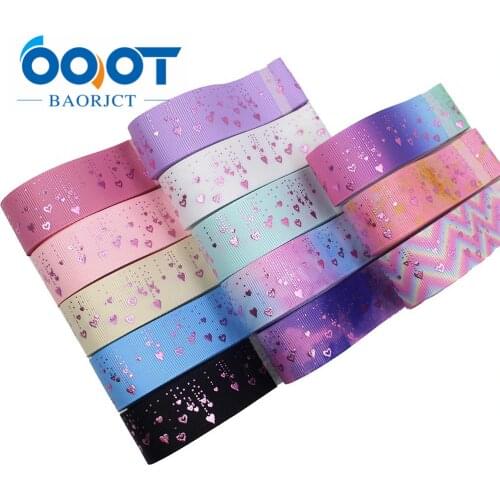 OOOT BAORJCT I-191211-2735,10yards 25mm Laser silver love printed grosgrain ribbon DIY headdress wedding gift packaging material
