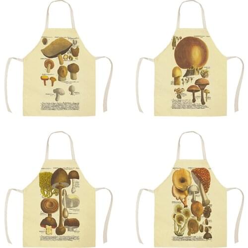 Kitchen Apron Retro Mushroom Geometric Printed Linen Aprons for Men Women Home Cleaning Tools WQ203