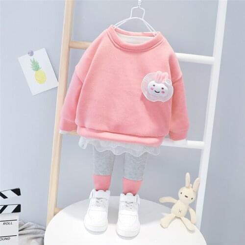 LISUNNY 2021 Winter Baby Girls Clothes Sets Toddler Infant Newborn Clothes Flowers Plush Tops Pants Children Kids Costume