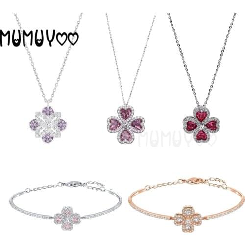 SWA Fashion Jewelry Simple Charm Rotating Love Clover Clavicle Chain Female Clover Pendant Necklace
