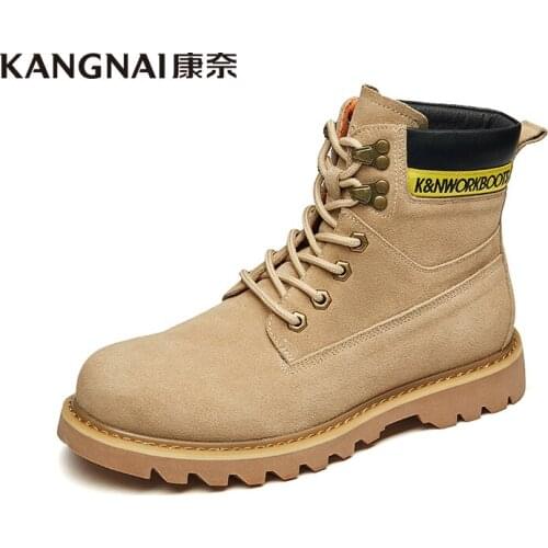 KANGNAI Men Boots Army Military Boots Lace-Up Outdoor Man Ankle Boots Cow Suede Casual Winter Shoes