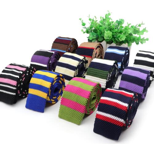 Mens Colorful Striped Knitted Tie Cross Color Narrow Knit Ties Slim Skinny Woven Necktie Plain Cravate Narrow Neckties
