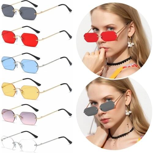 Summer Women Vintage Rimless Rectangle Sunglasses Fashion UV400 Driving Sun Glasses Outdoor Beach Sexy Small Frame Eyewear