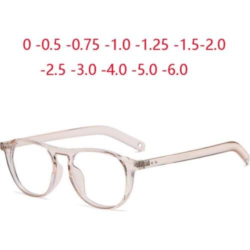 Blue Light Blocking Round Nearsighted Glasses Unisex TR90 Transparent Gray Minus Lens Prescription Eyeglasses 0 -0.5 -0.75 To -4