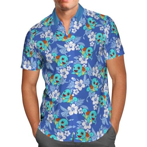 Anime Print Short Sleeve Shirts For Men Loose Cardigan Button Shirts Plus Size Hawaiian Style Summer 2021 Ventilated Shirt A124