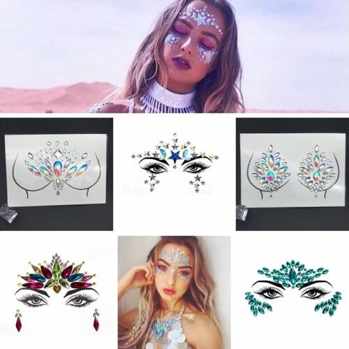 Rhinestones Glass Tattoo Face Jewels Sticker Glitter Temporary Body Crystal Rhinestone Applique Festival Party Strass Decoration