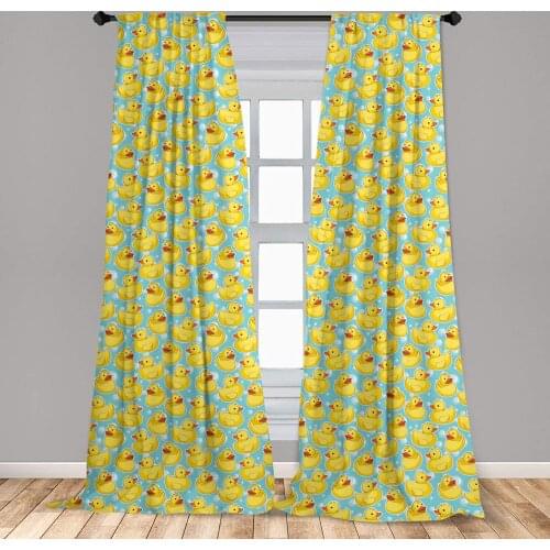 Duckies Curtain Bath Bubbles Background with an Assortment of Sketch Style Rubber Toys Window Curtain Living Room Bedroom
