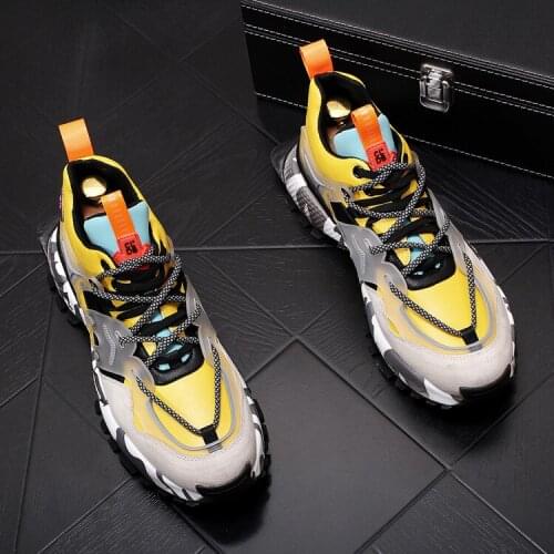 Britain Retro Trend Men Clunky Sneakers Mesh Mix Breathable Causal Flats Shoes Loafers Sports Running Sapatos Tenis Masculino