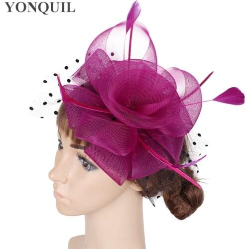 New Colors Nylon Flower Fascinators Tea Hats Women Elegant Feather Hair Accessories Hair Combrs Party Fedora Headwear MYQ039