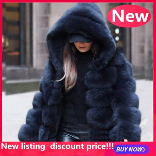 Women Autumn Winter Faux Mink Female Outerwear Winter Hooded New Faux Fur Jacket Warm Thick Outerwear Jacket Long Womens coat