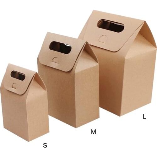 10pcs/lot 3 sizes Kraft cardboard gift boxes,carton bag for tea,small packing kraft paper bags,food container bag with handles