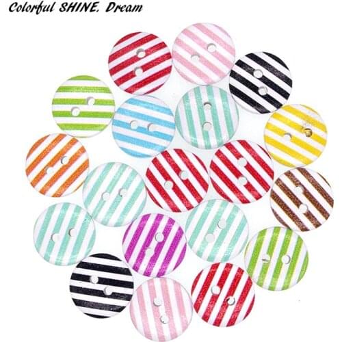 50PCs Wholesale Natural Wooden Buttons Round Pinstripe Design Scrapbooking Sewing Accessories DIY Craft 2 Holes 15mm Dia