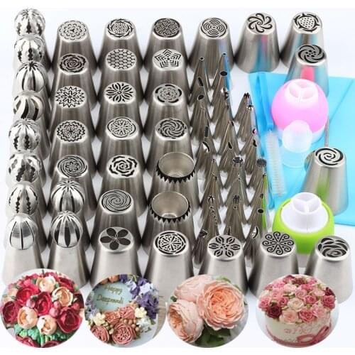 76Pcs/Set Russian Nozzles Cake Cream Baking Flower Bakery Skirt Icing Piping Nozzles Tips Stainless Steel Tools Decorating Tools