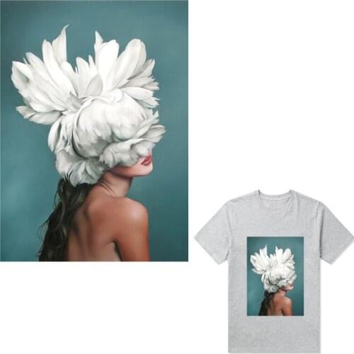 White Flower Applications For Clothes Abstract Woman Patch Washable Diy Garment Heat Print On T-Shirt Dresses Parches Applique