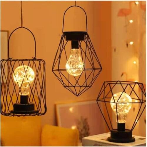 Art Hollow Out Wine Bottle LED Lamp Drinking Glass Light Creative Wrought Iron Night Light Lantern Wedding Christmas Decoration