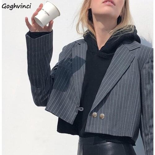Blazers Women Long Sleeve Striped Double-button Elegant Office Lady Notched Trendy Crop Top All-match Womens Commuters Ulzzang
