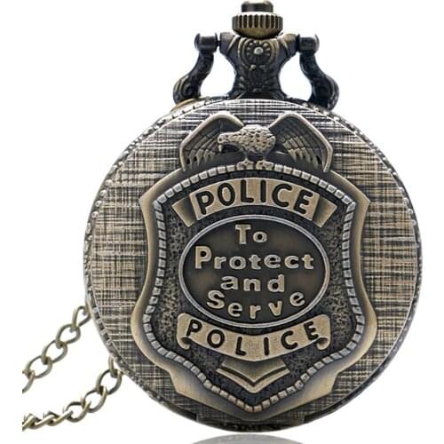 Vintage Bronze Police To Protect And Serve Pocket Watches Steampunk Pendant Watch Women Men Ladies Kids Necklace Chain Relgio