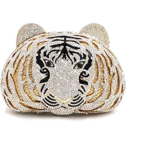 Ladies handbag Bridal wedding party purse women evening party bag diamonds animal tiger crystal clutches elegant crystal purse