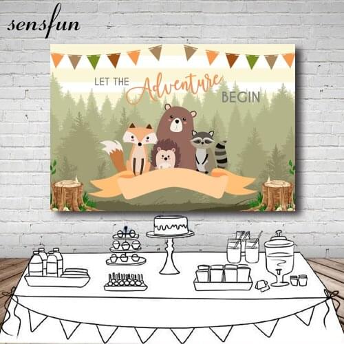 Sensfun Woodland Party Backdrops Forest Bunting Let The Adventure Begin Kids Baby Shower 1st Birthday Photography Backgrounds