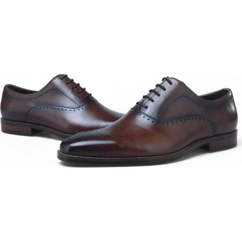 Quality Black / Tan Oxfords Mens Wedding Dress Shoes Genuine Leather Social Business Shoes Male Prom Shoes