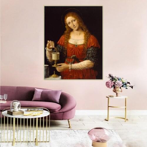 Citon Leonardo da Vinci《St Mary Magdalene》Canvas Art Oil Painting Artwork Poster Picture Wall Decor Home Living room Decoration