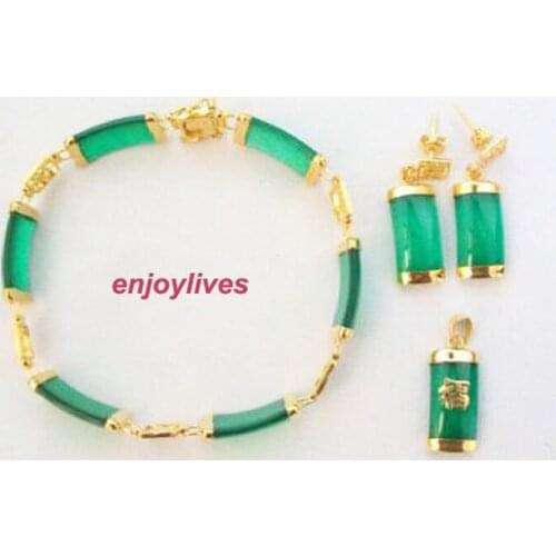 Green black Yellow stone Fortune Pendant Necklace Bracelet Earrings Set AAA style 100% Natural Noble Fine jewe