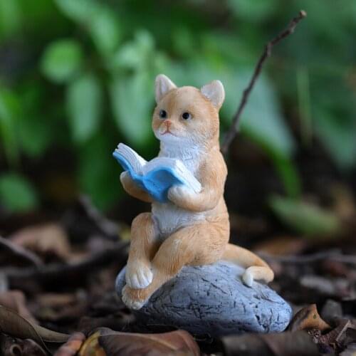 Creative Simulation Resin Cat Reading Sculpture Ornaments Home Outdoor Courtyard Micro Landscape Crafts Miniature Garden Decor