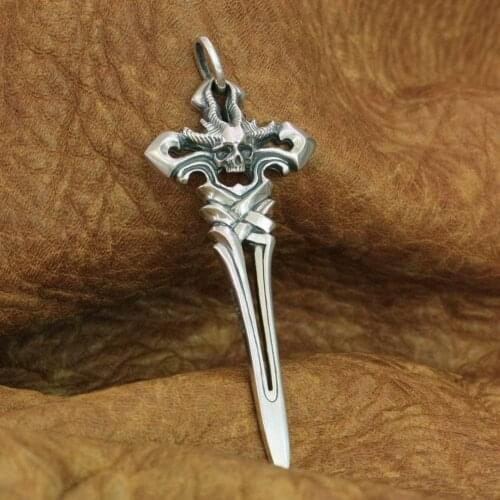 LINSION 925 Sterling Silver Huge Devil Cross Pendant Mens Biker Punk Pendant TA93