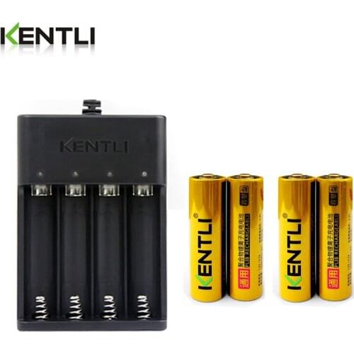 4pcs/lot KENTLI 1.5V AA 2400mWh Lithium Li-ion Li-polymer Rechargeble Battery+USB Smart Charger