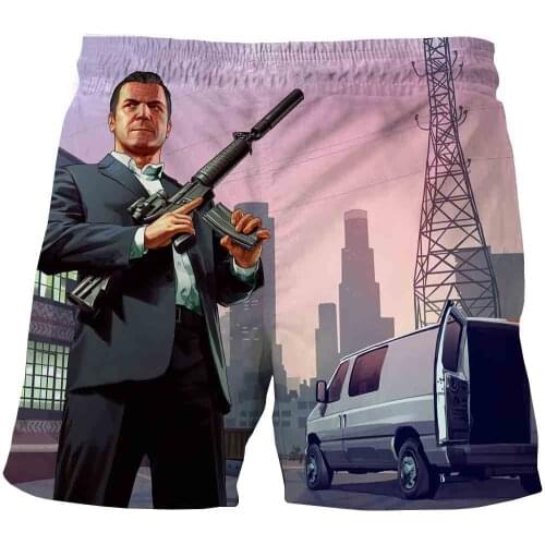 Fashion hot Mens clothing 2021 New Male Casual 3D Printed GTA 5 game Beach Shorts black Board Shorts Quick Dry Shorts Funny