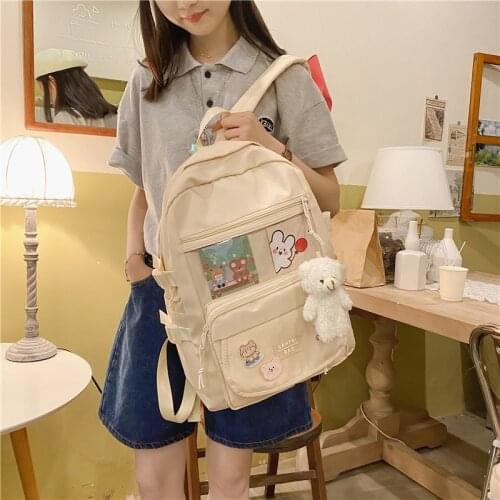 Harajuku Badge Pin Fashion Womens Backpack Nylon Large-capacity Student School Bags Waterproof Anti-theft Travel Bags