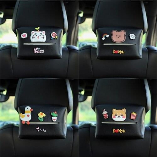 Cartoon Animal Car Tissue Box Multifunctional Seat Back Armrest Hangable Storage Box Bag Organizer For Car Leather Tissue Box
