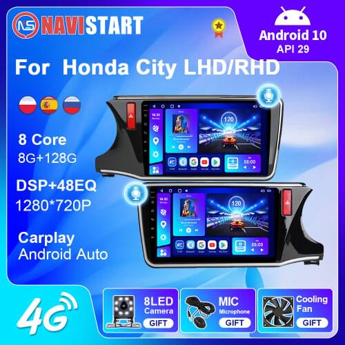 Android 10 Car Radio Stereo For Honda City 2014-2017 LHD/RHD GPS Navigation Android Auto 4G WIFI Camera Carplay DVD Player NAVI
