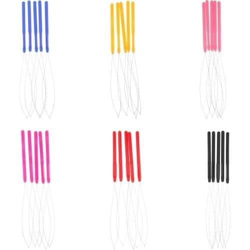 2021 NEW 5pcs/set Hair Extensions Loop Needle Threader Wire Pulling Hook Tool for Silicone Microlink Beads and Feathers